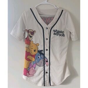 Disney Winnie the Pooh Baseball Jersey Cream Hunny 66 Mesh Button Up Shirt Small